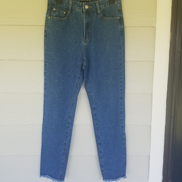 Prettylittlethings Denim Jeans, Raw Edge Ankle, Lace Up Calf, High Rise, Sz 4 - Picture 16 of 16